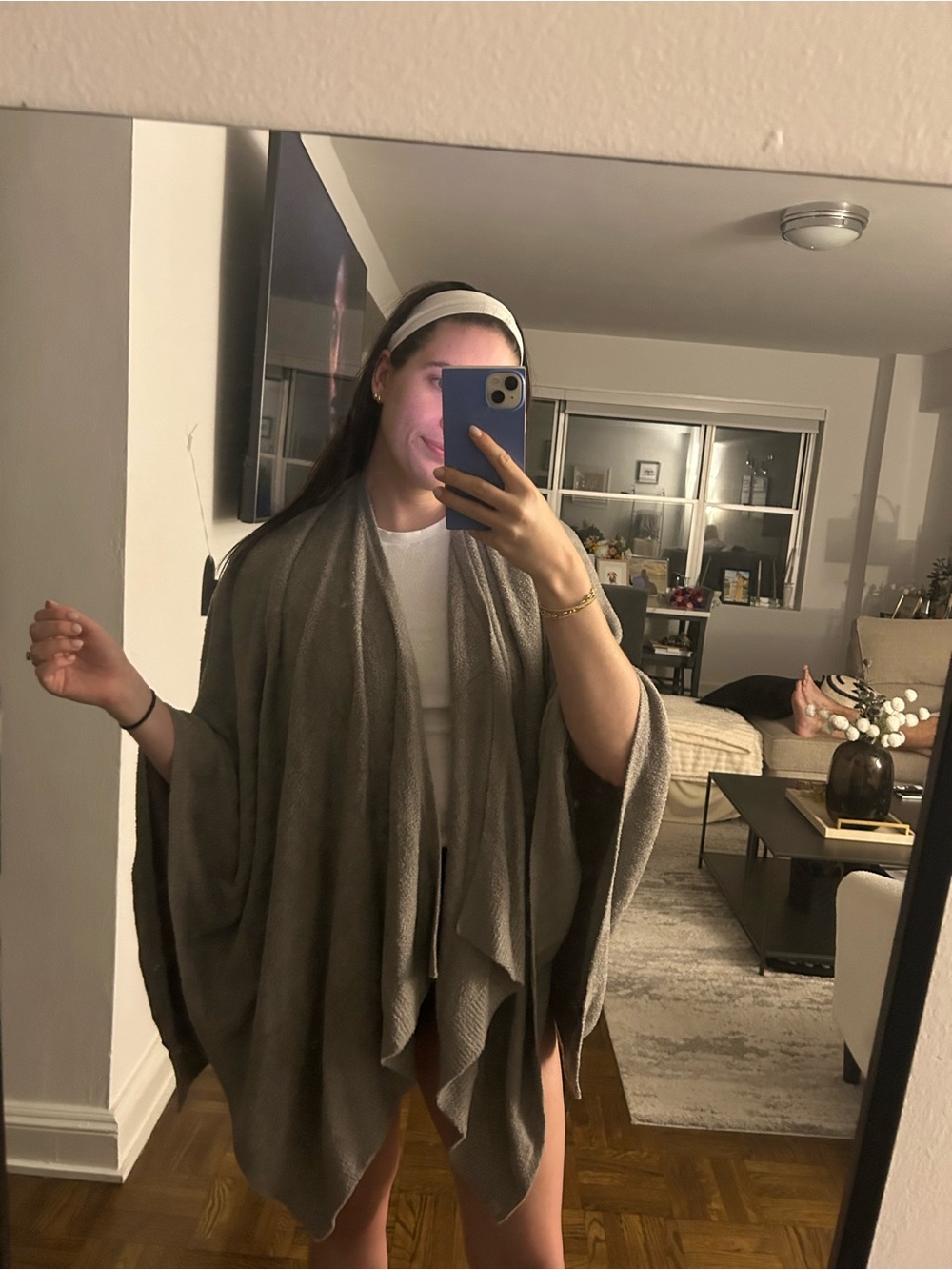 Barefoot Dreams Taupe Draped Open-Front Poncho Wrap
